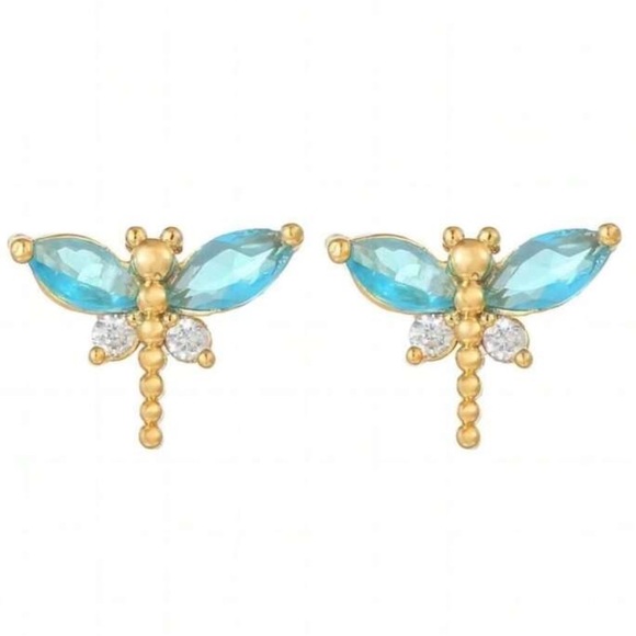 Cubic Zirconia Dragonfly Stud Earrings - Picture 1 of 6